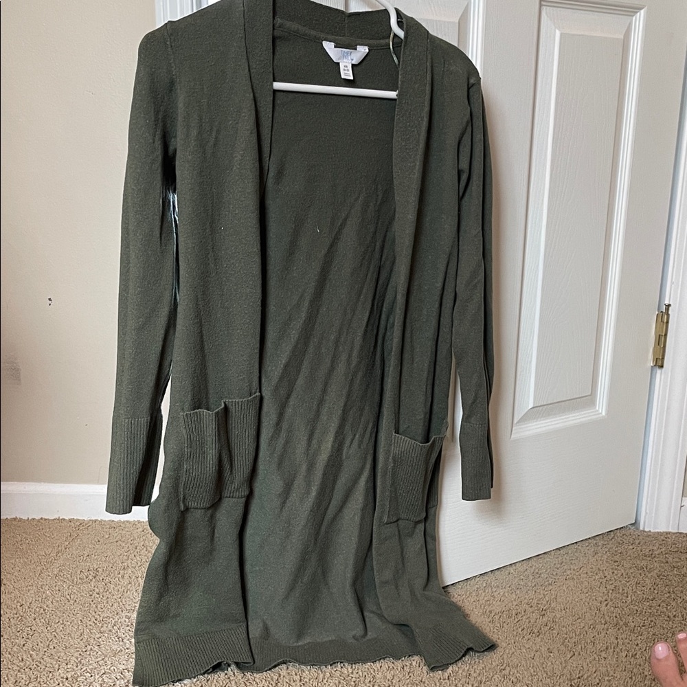 Time and Tru Olive Green Open Cardigan with Hood